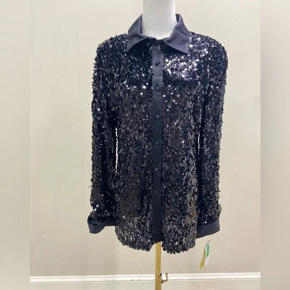 NWT Sequins Black Shirt Size 10 - Picture 1 of 5